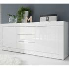 TOUSMESMEUBLES Buffet 2 portes 3 tiroirs Blanc laqué brillant - MATERA - L 210 x l 43 x H 86