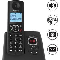 Alcatel F530 Voice - Téléphone sans fil avec répondeur,blocage d'appels,mains libres et deux mémoires directes Noir