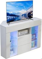 dripex Meuble TV d'angle Blanc - Vitrine à haute brillance avec lumières LED Moderne -H 68cm