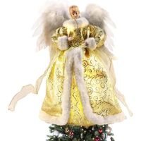 Ange de Noël, décoration d'arbre de Noël avec Mode d'éclairage, Manteau doré, ajout d'une atmosphère Festive (doré)