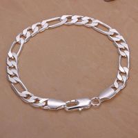 Nouveau Bijoux Fashion Argent 925 8MM Flat Sideways Bracelet chaîne Pour Unisexe Homme Femme Cadeau