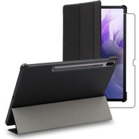 ebestStar ® pour Samsung Galaxy Tab S7 FE T730, 5G T736B - Housse PU SmartCase + Film protection écran en VERRE Trempé, Noir