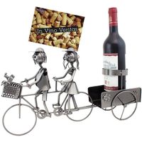 BRUBAKER Porte-bouteille de vin - Couple à vélo / en tandem - Sculpture en Métal - Idée cadeau - Carte de vœux incluse