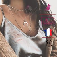 LCC® Collier femme argent fantaisie pendentif sautoir demi lune croix feuille cadeau bijoux chaîne cou anniversaire alliage