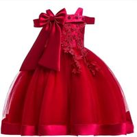 Nouvelles filles enfants fleur élégante décontracté princesse robes de soirée enfants ft0314drs01vf Vin rouge