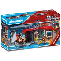 PLAYMOBIL - Caserne de pompiers transportable - City Action - Avec moto et hélicoptère