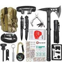 Survival Kit 40 en 1 Kits de survie d'urgence en plein air + Hache outil multifonctions Outil de survie pour randonnée