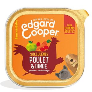 BOITES - PATÉES LOT DE 6 - EDGARD COOPER - Pâtée pour chien Adulte au poulet dinde sans céréales - barquette de 300 g