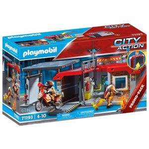 UNIVERS MINIATURE PLAYMOBIL - Caserne de pompiers transportable - City Action - Avec moto et hélicoptère