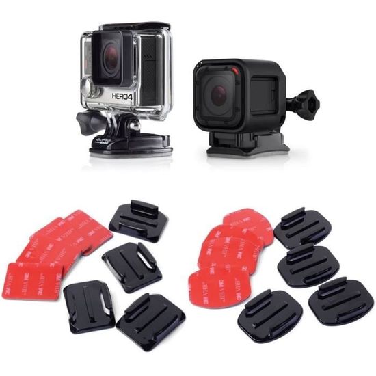 Supports Adhésifs Goliton Pour GoPro - 2 Courbés + 2 Plats Avec Pastilles 3M - Compatible Hero 4/3/2/1