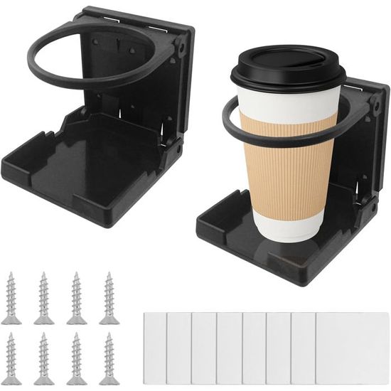 2 Porte-Gobelets Pliables Voiture – Universel, Diamètre 76 Mm, Fixation Vis/Autocollant, Noir, Idéal Camion & Camping-Car