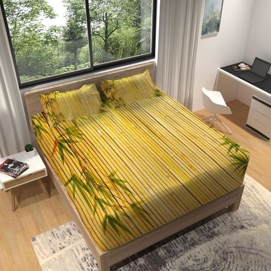 Générique Drap Housse 90x190 Fleur Jaune, Avec 1 Taie D