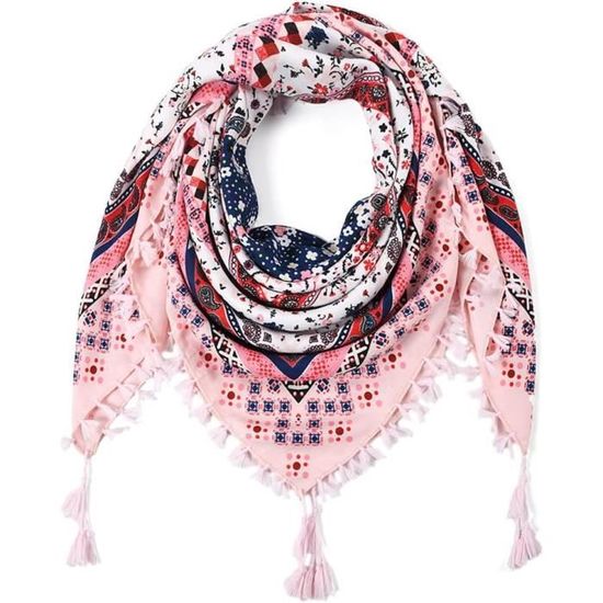 Grand foulard carré en soie vintage, imprimé floral baroque