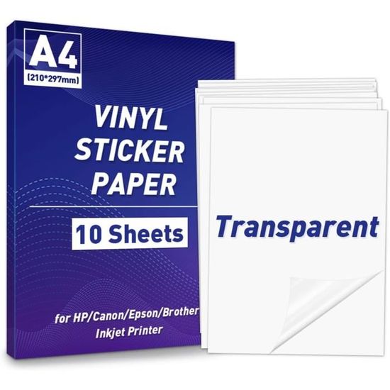 10 Feuilles A4 Papier Autocollant Vinyle Imprimable Transparent 210