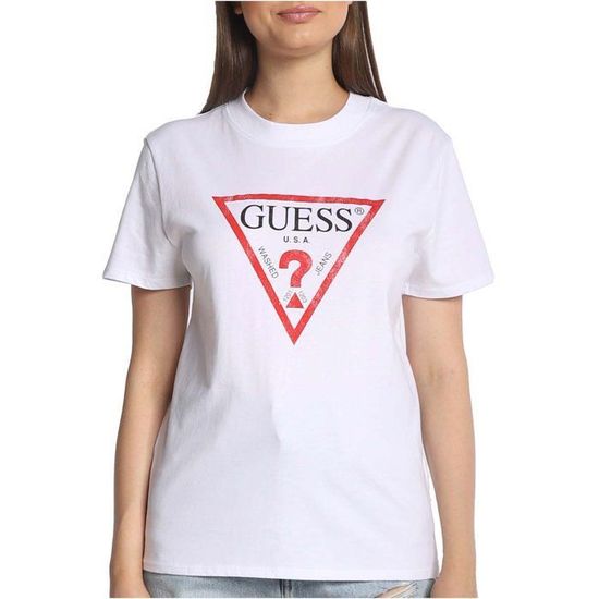 T-shirt Guess 100% Coton - Logo Délavé Jeans - Coupe Classique, Manches Courtes - Col Rond - Lavage Machine