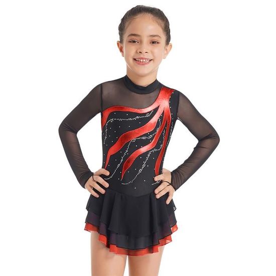 Robe de patinage artistique en mousseline de soie pour filles, sans