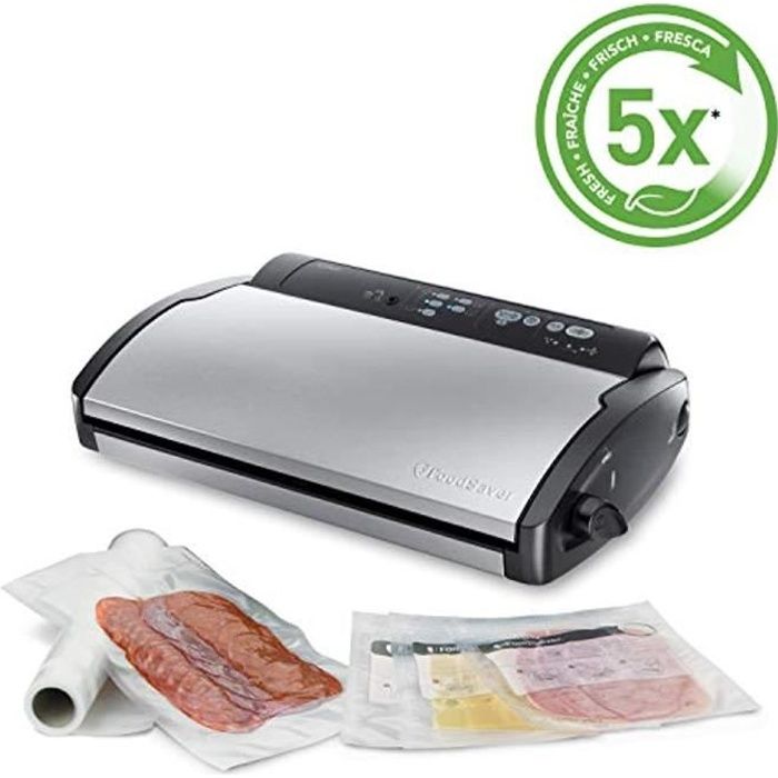 FoodSaver V2860-I Machine Sous Vide avec Compartiment de Rangement pour Rouleau et Cutter et 3 Vitesses d'Aspiration, Inclus Sacs de