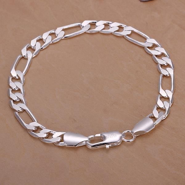Nouveau Bijoux Fashion Argent 925 8MM Flat Sideways Bracelet chaîne Pour Unisexe Homme Femme Cadeau