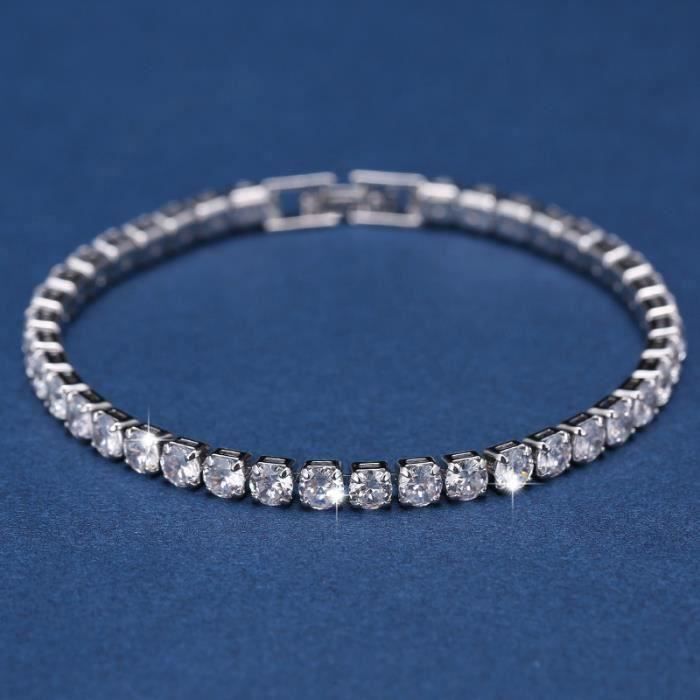FESTIVUS Bracelet de tennis plaqué or blanc 14 carats coupe ronde 5 zircons cubiques 7 pouces pour hommes et femmes