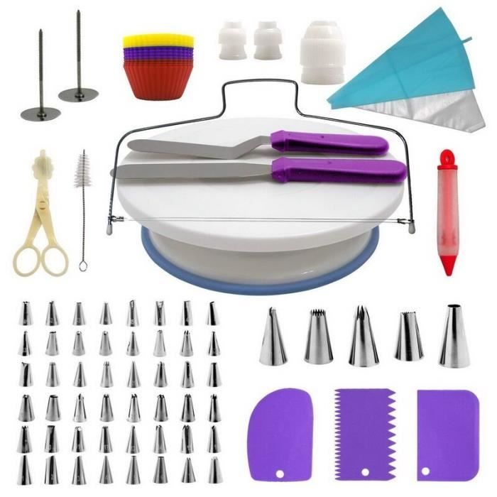 Kit de décoration de gâteaux 106 pièce-ensemble Plateau tournant pour gâteaux Tube de pâtisserie outil de - Type 106pcs purple