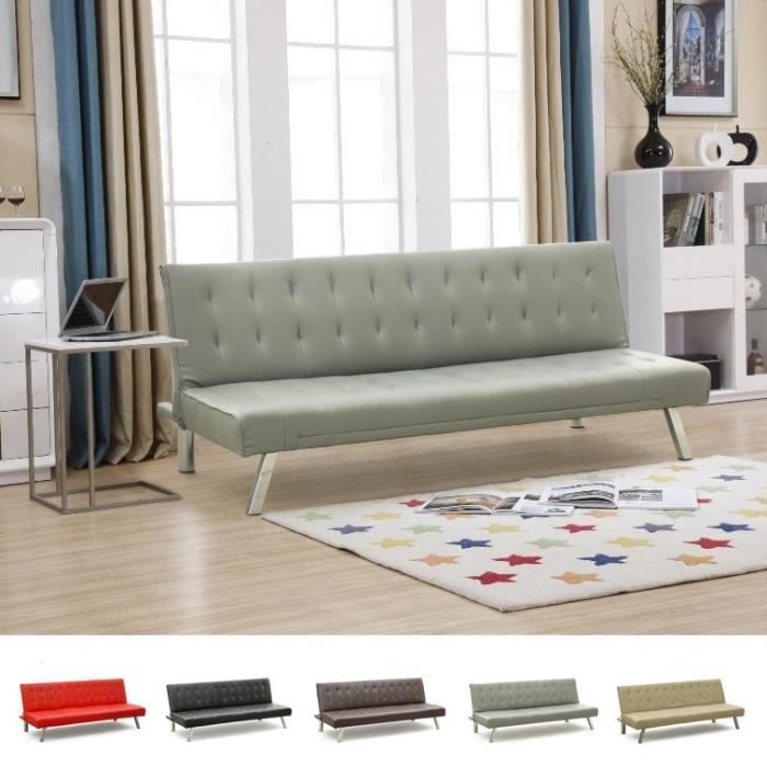 Canapé droit 3 places Gris Cuir Pas cher Design