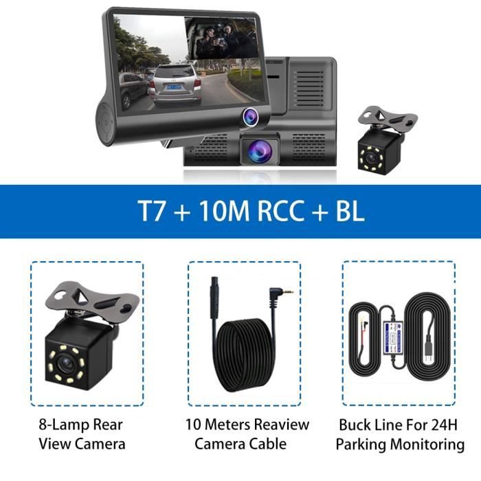 SD carte mémoire 16G T7-10MRCC-BL-Caméra de tableau de bord Full HD 1080P, 4.0 pouces, Dashcam, caméra de recul, enregistreur de c