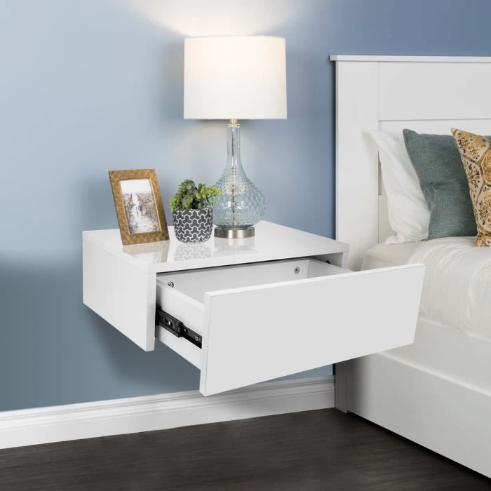 Table de chevet mural - couleur blanc - 30x46x15cm