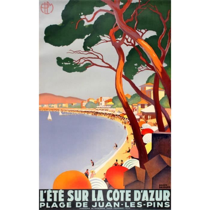 Poster Affiche Ete Sur la Cote D'Azur Affiche Poster Vintage Voyage Art Deco 30's 31cm x 49cm