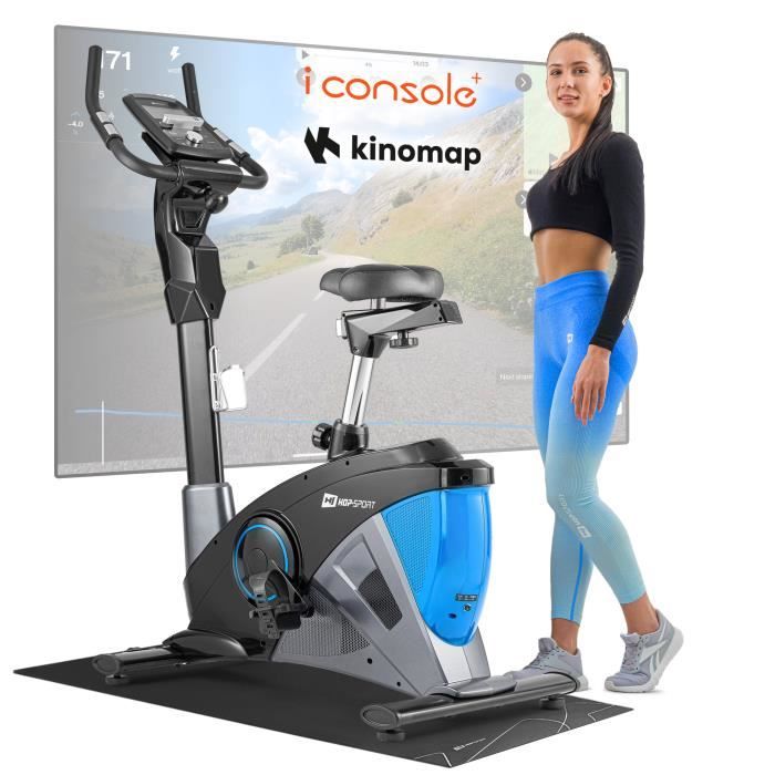 Hop-Sport Vélo d'appartement Ergomètre Apollo HS-090H BLEU Smartphone Contrôle de résistance sur 32 Niveaux Masse d'inertie 13 kg