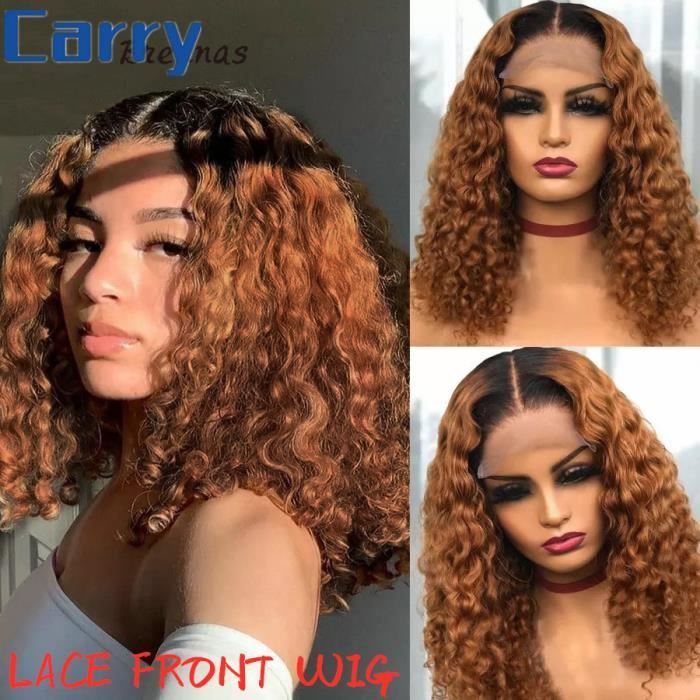 10'' Ombre Perruque Bouclée Profonde 13*4 Dentelle Frontale Perruque Brésilienne Cheveux Humains