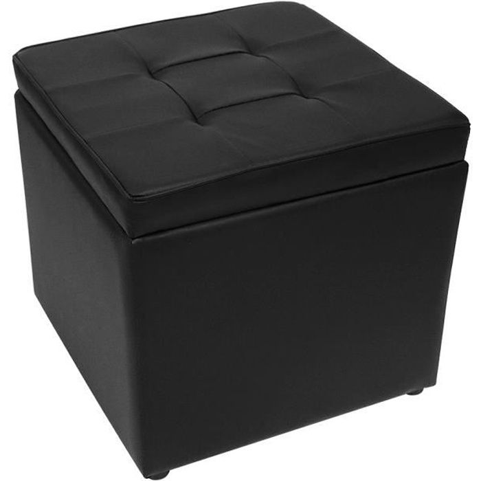 JEOBEST® Pouf Coffre de Rangement - Tabouret Cube de Repose-pieds - 40x40x40 cm - Simili Cuir, Noir