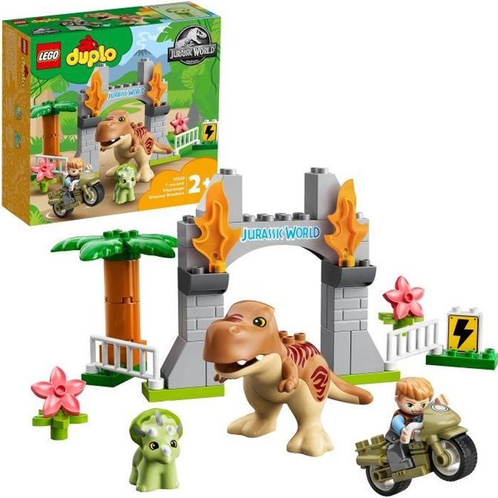 LEGO® 10939 DUPLO® L’évasion du T. rex et du Tricératops Jouet pour Enfants 2 ans et plus, avec Moto