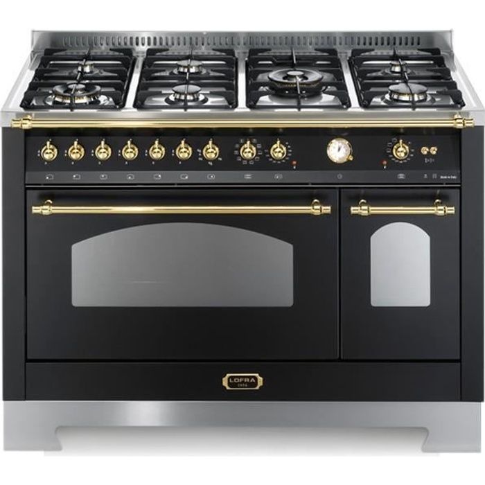 LOFRA™ Cuisinière Noire mat - RNMD126MFT + E-2AEO avec cuisinière haut en acier inox - 7 brûleurs à gaz dont 2 haut rendement