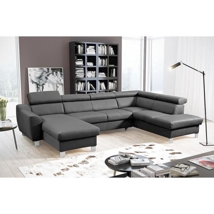 Canapé d'angle 8 places Gris Cuir Luxe Contemporain Confort