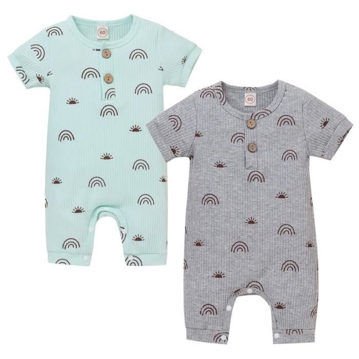 2 pièces Costume de barboteuse de couleur été pour tout-petits