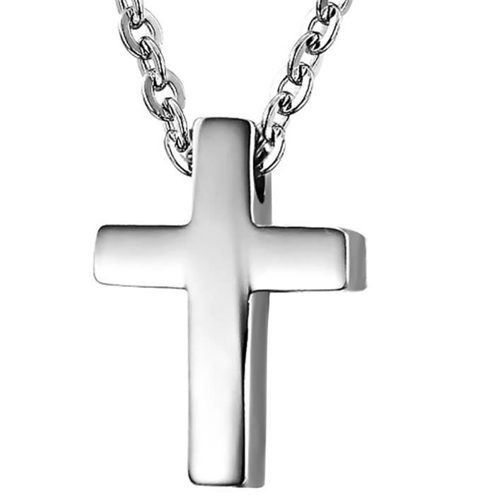 SAUTOIR - COLLIER Oidea Collier Femme Chrétienne Croix Classique - Acier Inoxydable Chaîne 45cm - Avec Sac Cadeau