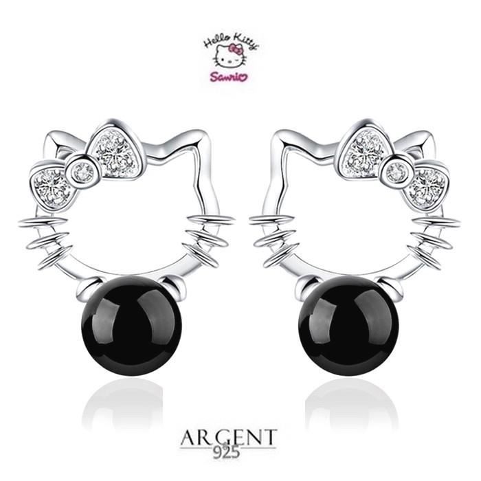 Boucles D'oreille Puces Hello Kitty Perle Argent 925