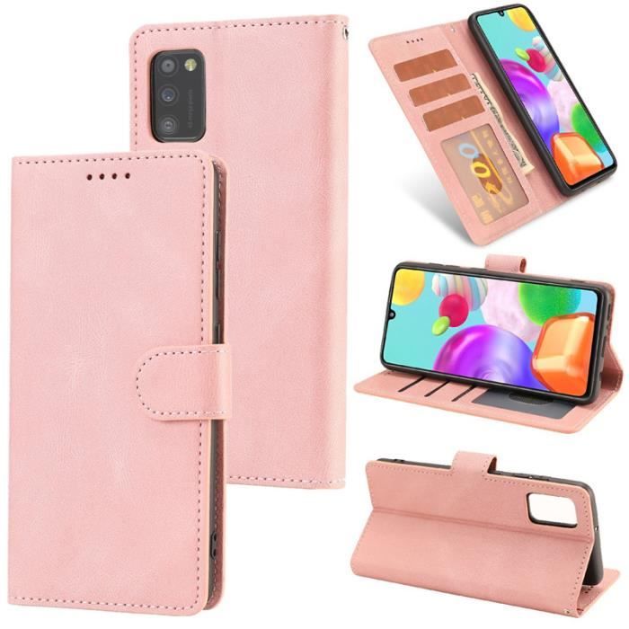 Étui Samsung Galaxy A41, Portefeuille à Rabat Porte-Cartes en Cuir Housse Protection Simple Ultra-fin Support, Rose