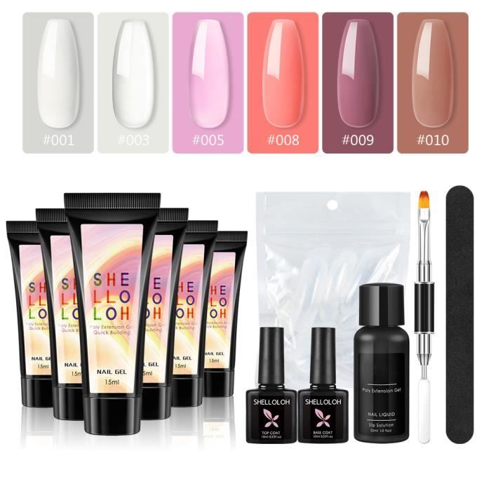 Poly Extension UV Gel 6 Pots Vernis Gel UV/LED Base Coat Top Coat Manucure Faux Ongle Moule Cleanser Plus Ouitls Nail Shelloloh