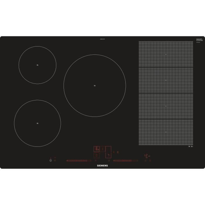 Siemens EX801LVC1E, Intégré, Plaque avec zone à induction, Verre-céramique, Noir, Acier inoxydable, 2200 W, 14,5 cm