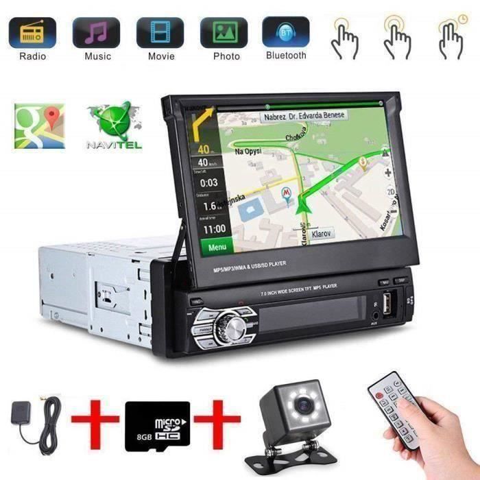7- Autoradio GPS Bluetooth Navigation Voiture Stéréo Lecteur MP5 Contrôle de l'écran Tactile+Caméra de Recul+8GB SD A1