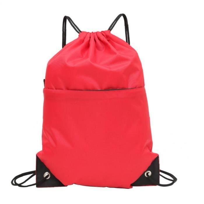 1pc Drawstring Backpack Sac à bandoulière en nylon imperméable pour le sport Yoga Voyage Randonnée (Rouge)