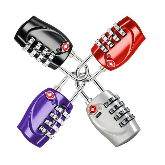 TRIXES paquet de 4 Cadenas avec Code à 4 Chiffres TSA coulée valises et sacs