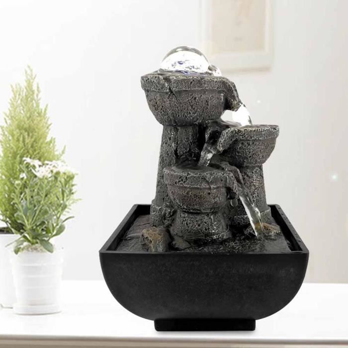 Fontaine d'Eau Coule de Cascade de Table Illuminée LED avec Balle pour Décor Feng Shui (EU 220V) -CHD