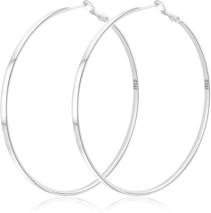 Boucles D'Oreilles Créoles En Argent 925 - Diamètre 8 Cm, Pour Femme, Neuves Avec Étiquettes
