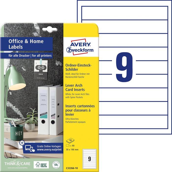 50 étiquettes Autocollantes Pour Dos De Classeur - 19x5,4 Cm - Papier Blanc, Amovibles - Pour Organisation Bureau, école, Archives