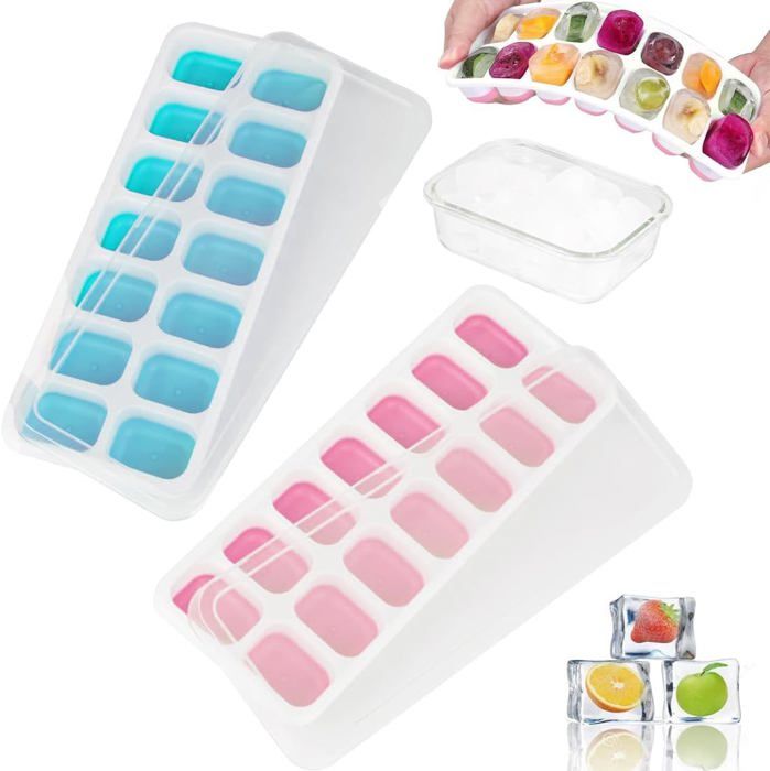 4 Pack Bacs à Glaçons Avec Couvercle, Bacs à Glaçons Avec Couvercle