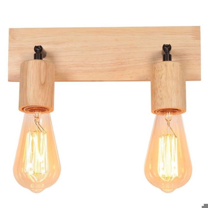 WOTTES Applique Murale Interieur Vintage E27 Lampe Murale Bois Tête de Lampe Orientable 2 Spots Luminaire 1pcs pour Salon Couloir