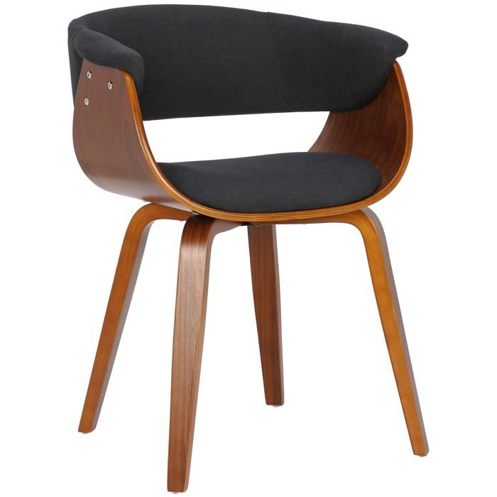 Chaise de bureau salle a manger style scandinave avec revêtement en tissu noir cadre en bois couleur noyer 10_0002196