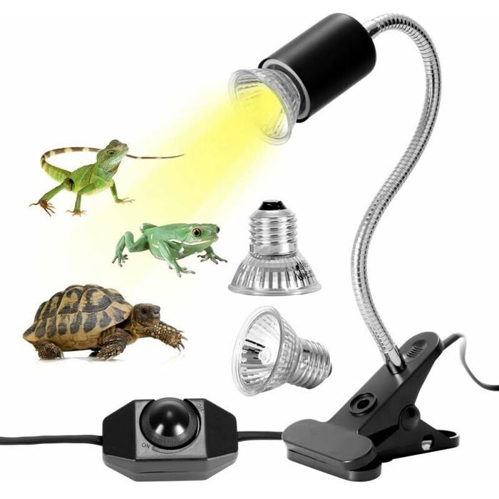Meilleurs prix pour Kit lampe chauffante pour tortue terrestre avec 2 ampoules UVAUVB 25W et 50W rotation 360 pour reptiles couleurs multiple Largeight